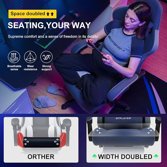 GTPLAYER Gaming Chair, Computer Office Chair with Pocket Spring Cushion, Linkage Armrests and Footrest, High Back Ergonomic Computer Chair with Lumbar Support Task Chair with Footrest(Blue) - Image 8