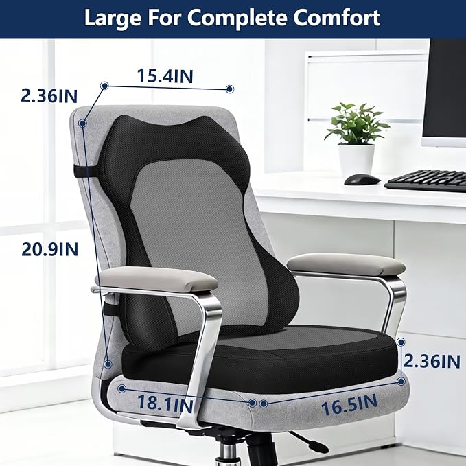 Seat Cushion,Lumbar Support Pillow for Office Chair,Ergonomic Memory Foam Back Support Pillow, High Density Foam Chair Cushion for Sciatica Pain Relief Coccyx Pad for Chair,Car,Desk,Grey - Image 2