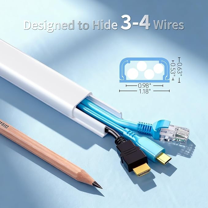 Cord Covers for 3-4 Wires on Wall, Wuitaouy 70.8in Cord Hider Kit, Self-Adhesive Wire Hider Wire Covers for Cords on Wall, Paintable Tv Cable Hider Cable Management, W1.18 H0.6in, White - Image 2