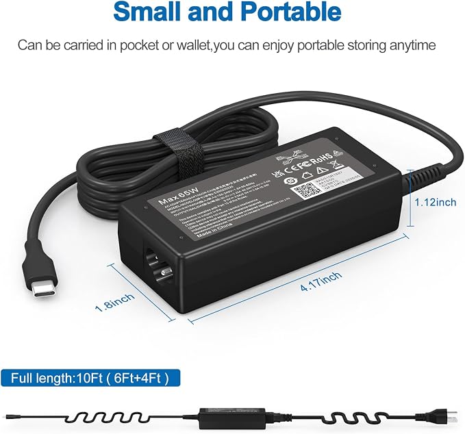 Replacement 65W USB C Laptop Charger Compatible with HP Chromebook and All 65W USB Type C Power Adapter - Image 3