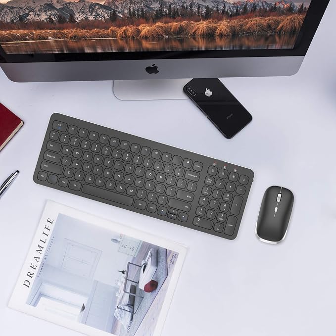 cimetech Wireless Keyboard and Mouse Combo - Black | Compact quite scissor-switch keyboard with optical mouse, includes USB-A Nano Receiver, for Computer,Mac,Laptop,PC,Windows - Image 6