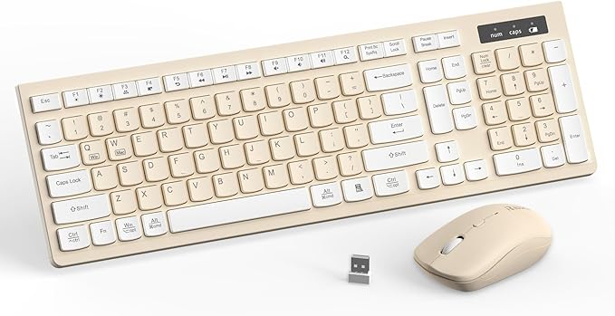 Wireless Keyboard and Mouse Combo Silent for Office and Home(Latte Color) | 2.4G Full Size Silent Cordless Keyboard with Tilt Legs,3-Level DPI Quiet Mouse,for Windows/Mac OS/Desktop/Laptop/PC by RECCAZR