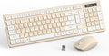Wireless Keyboard and Mouse Combo Silent for Office and Home(Latte Color) | 2.4G Full Size Silent Cordless Keyboard with Tilt Legs,3-Level DPI Quiet Mouse,for Windows/Mac OS/Desktop/Laptop/PC by RECCAZR