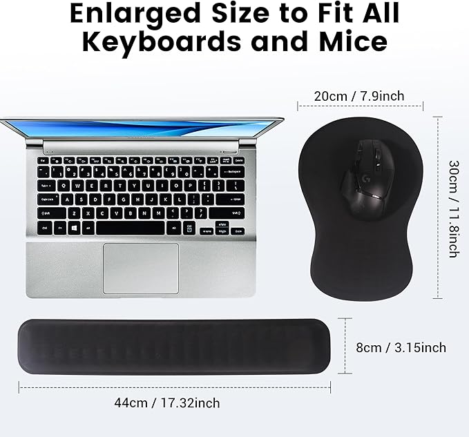 MEKASS Ergonomic Mouse Pad and Keyboard Wrist Rest Set, Super Soft Memory Foam Desk Wrist Support for Computer Keyboard, Non-Slip Arm Palm Rests Cushion for Typing Gaming Office Laptop Mac (Black) - Image 6