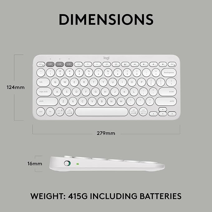 Logitech Pebble Keys 2 K380s Keyboard, Bluetooth, Wireless - Tonal White | Multi-device connectivity, customizable shortcuts, slim and portable, easy-switch for macOS, iPadOS, Android, Chrome OS - Image 9