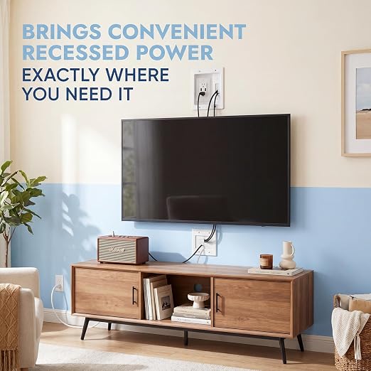 in-Wall Cable Management Kit, Recessed TV Outlet Box with Dual AC + 2 USB Ports, 9ft Power Cord, Wall Cable Hider Pass Through, TV Cord Concealer for Wall Mounted TV, Home Theater - Image 5