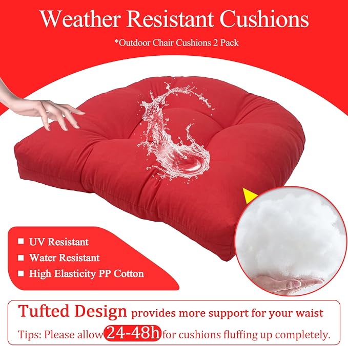 MTMR 2Pcs Outdoor Chair Cushions, Patio Furniture Seat Pads, Waterproof | 2Pcs , waterproof cover, PP cotton, u-shaped, no-fading, thick patio seat pads for outdoor wicker furniture in yard, 19x19x4 - Image 4