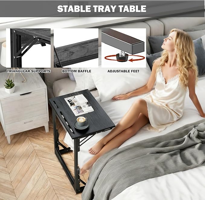 Folding TV Trays Set of 2,TV Dinner Tray Table,Adjustable Height TV Trays for Eating on Couch,C Shaped End Table with Tablet and Phone Slots,Foldable Side Table&Laptop Desk for Sofa&Bedside&Recliner | TV dinner tray table with tablet&phone slots,c shap... - Image 7
