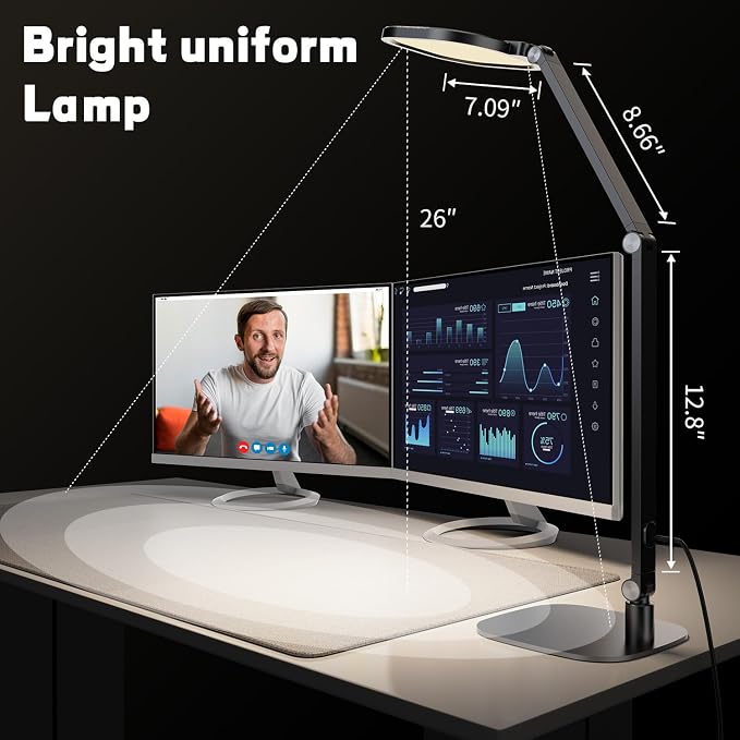 LED Desk Lamp for Home Office, Soft Edge-lit Design - Modern Style | Eye-Caring Diffused Light, Professional Computer Light for Reading, Crafts & Zoom, Dimmable with 30 Modes, Memory & Timer - Image 6