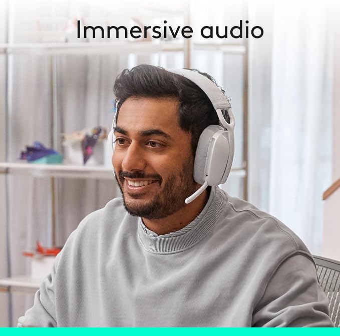 Logitech Zone Vibe 100 Wireless Over Ear Headphones - Off White | Lightweight, over ear, advanced multipoint Bluetooth, works with Teams, Google Meet, Zoom, Mac/PC - Image 6