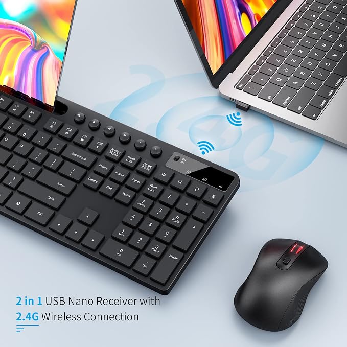 Wireless Keyboard and Mouse Combo, MARVO 2.4G Ergonomic Wireless Computer Keyboard with Phone Tablet Holder, Silent Mouse with 6 Button, Compatible with MacBook, Windows (Black) - Image 5