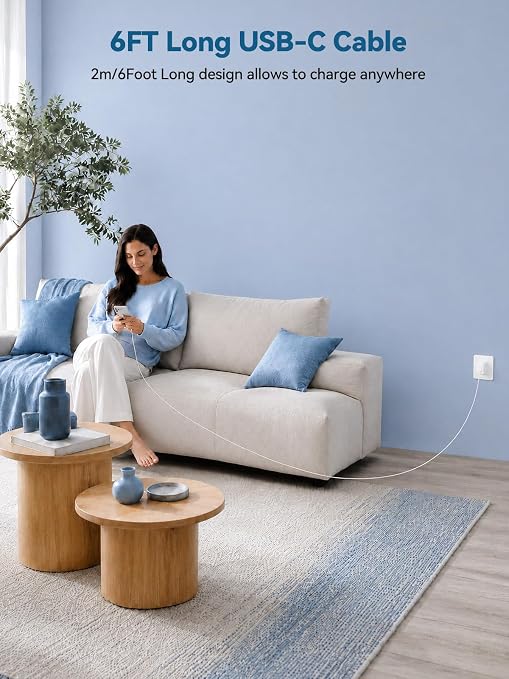 60W for Samsung Charger, Super USB C Fast Android Phone Charger 2Pack Cords | Type C Fast Charging Block with 6FT USB-C to USB C Cable Cords for Samsung Galaxy S26/S26 Ultra/S26+/S25Ultra/S25/S24/S23/S22 - Image 7