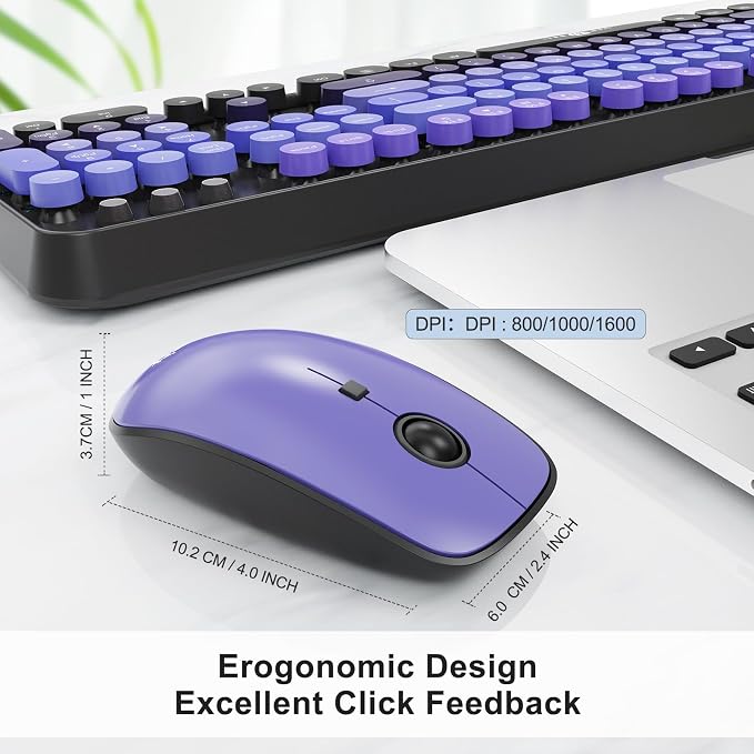 Wireless Keyboard and Mouse Combo | Cute Colorful Keyboard and Mouse with 2.4GHz Cordless Retro Typewriter Keyboard | Auto-Sleep | USB Receiver for Windows PC/Laptop - Black Purple Gradient - Image 4
