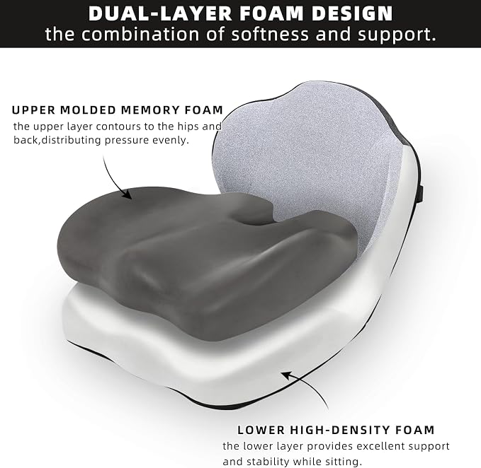 Dual-Layer Memory Foam Car Seat Cushions for Driving, with Lumbar Support | Ergonomic Truck Seat Cushion & Office Chair Cushion for Wheelchair, Gaming Chair & Sofa,Memory Foam Seat Cushion - Image 3