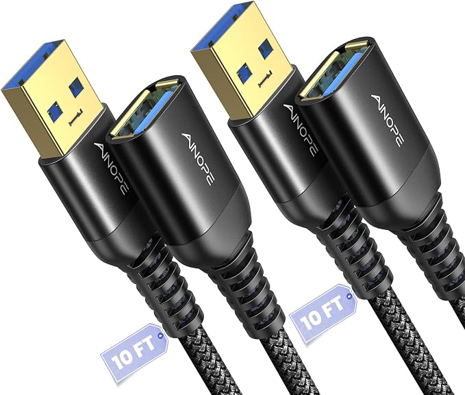 AINOPE 2 Pack USB Extensions Cable High Speed USB 3.0 Extension Cord Type A Male to Female Sturdy Braided Material Fast Data Transfer Compatible with USB Keyboard,Mouse,Flash Drive,Black,10FT+10FT - Image 9