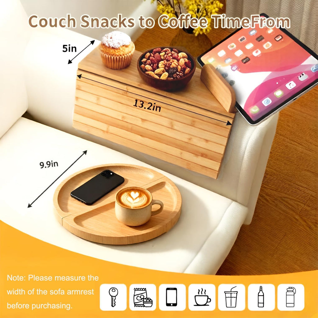 Couch Arm Tray, Bamboo Sofa Arm Tray,Foldable with 360° Rotating Phone Holder - Image 4