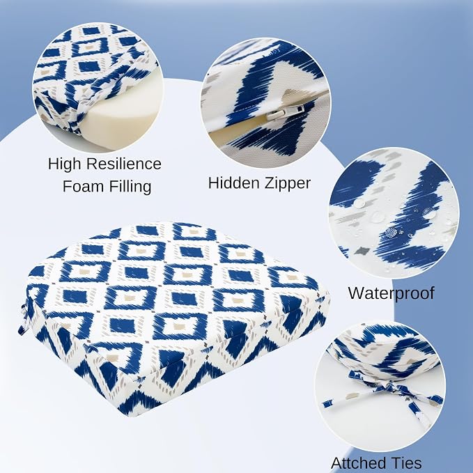 idee-home Outdoor Chair Cushions Set of 2, 17 x 17 Outdoor Seat Cushions | Patio Chair Cushions for Outdoor Furniture Waterproof with Ties, Outdoor Seat Cushion, Patio Chair Pads Dining Chair - Image 2