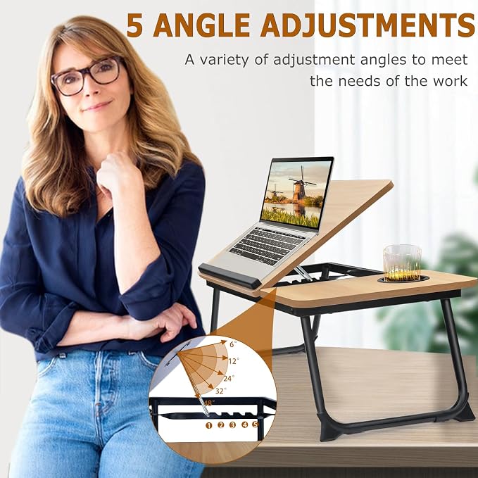 Adjustable Laptop Desk for Bed,Bed Table for Laptops,Laptop Stand for Beds,Lap Desk Foldable Bed Desk for Laptops and Writing,Portable Beds Tray Table with Cup Holder - Image 5