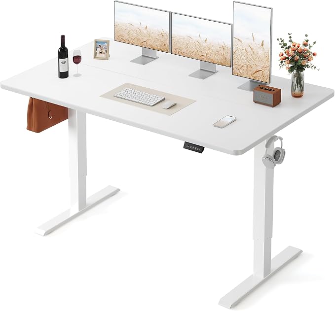 FEZIBO Standing Desk 63 × 28 Inch Electric Height Adjustable, White | Sit and Stand Up Adjustable Desk, Home Office Computer Desk with 3 Customizable Memory Presets by FEZIBO