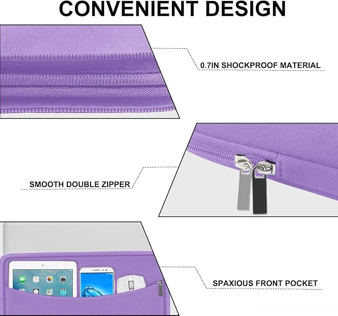 Laptop Sleeve 15.6 inch, Shockproof Protective Laptop Cover Briefcase Carrying Computer Bag with Accessory Pocket, Portable Computer Case Compatible with MacBook, HP, Dell, Lenovo, Asus, Purple - Image 3