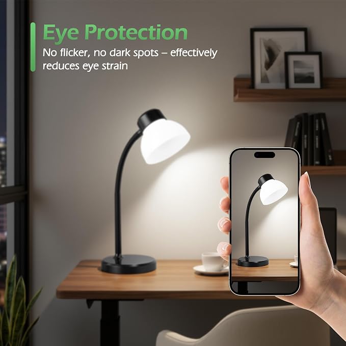 Desk Lamps for Home Office,Small LED Reading Lamp,5000K Eye-Care Desk Light | Desk Lamps for College Dorm, Kids Study Table, Bedroom , Flexible Gooseneck, Compact Small Table Lamp, Space-Saving Design - Image 3