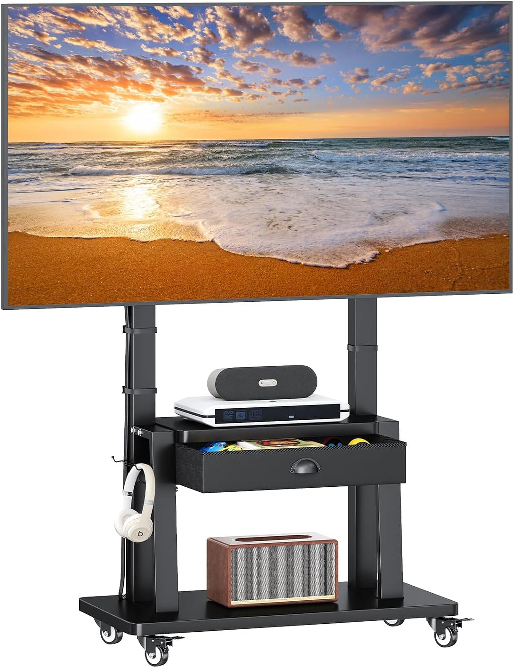 Mobile TV Stand on Wheels for 42-100 inch TVs up to 330lbs, Rolling TV Cart with Drawer & 2 Shelves, Adjustable Height, Portable TV Stand for Indoor Outdoor, Max VESA 600x900mm by Aokitsink