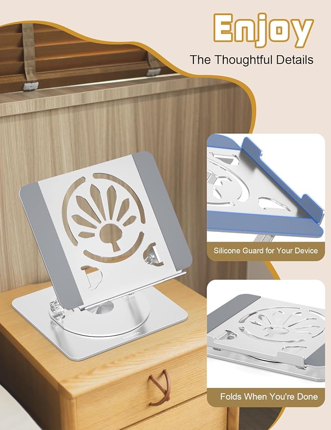 Adjustable Laptop Stand for Desk-360° Rotating Foldable Laptop Holder Ergonomic Laptop Riser for MacBook Pro/Air Dell HP Lenovo Notebook up to 16.3",Silver - Image 4
