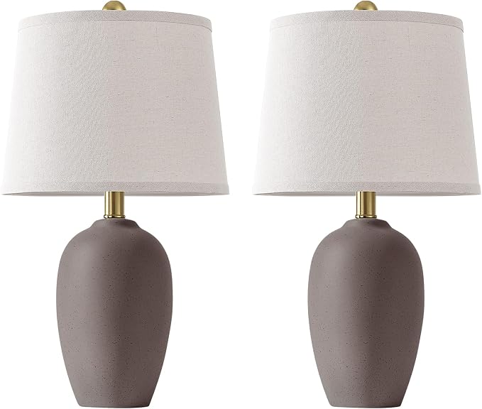 AIEAMPDO 21'' Set of 2 Farmhouse Ceramic Small Table Lamps for Living Room Bedroom, Nightstand Rustic Brown Desk Lamp for Bedside End Table Entryway, 2 LED Bulbs Included - Image 9
