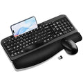 Hayyiesh Ergonomic Wave Keys Wireless Keyboard and Mouse Combo, Full Size with Memory Foam Wrist Rest & Phone Holder, 2.4G Cordless Set with USB-C Adapter for Windows Mac Desktop Laptop (Black) by Hayyiesh