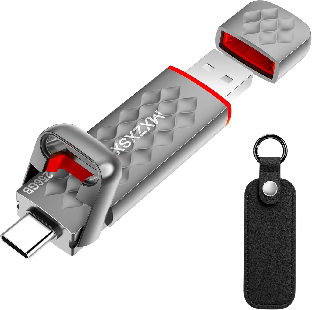 256GB External SSD Thumb Drive Up to 550MB/s USB Flash Drive,USB 3.2 + Type C, for iPhone 15/16/PS4/Android Phone/Tablet/Windows/Mac, Zinc Alloy Body by MXZXSX