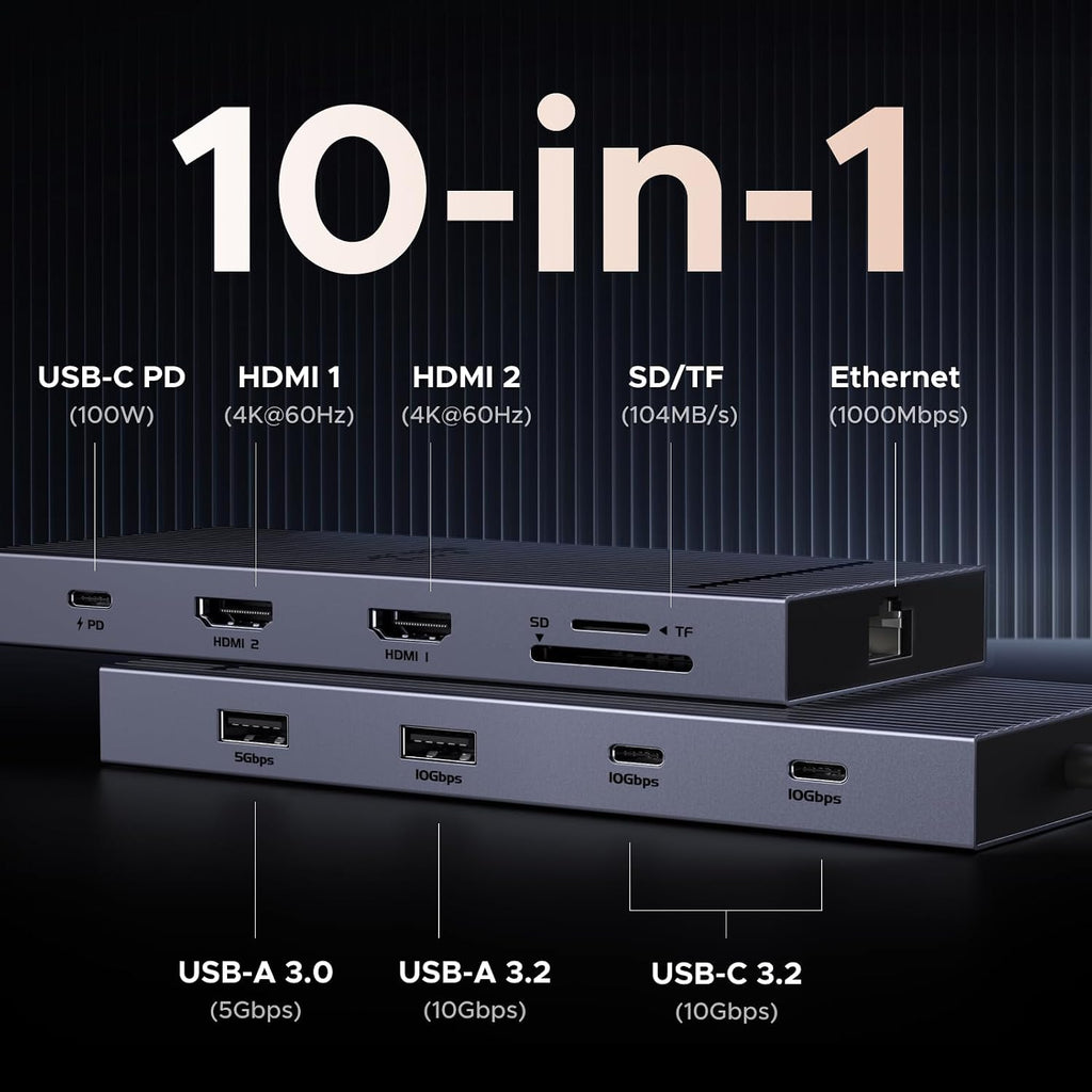 UGREEN USB C Docking Station Dual Monitor 4K@60Hz, 10-in-1 Dock with 2xHDMI - Image 2