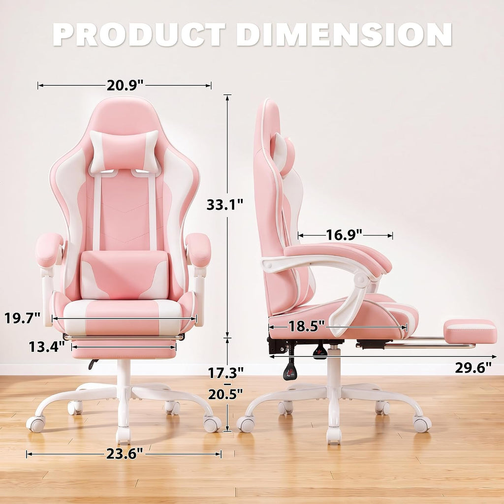 Homall Gaming Chair, Ergonomic, Footrest & Massage Lumbar Support, Pink - Image 3