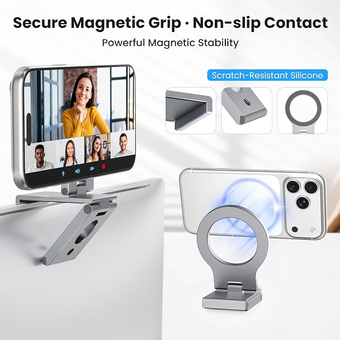 Itramax Continuity Camera Mount for iMac,Magnetic iPhone Monitor Holder | Foldable PC Screen Phone Webcam Stand,Metal Rings,for MagSafe iPhone 17/16/15/14/13/12/11/XR/XS,Apple TV,Studio Display,Gray - Image 2