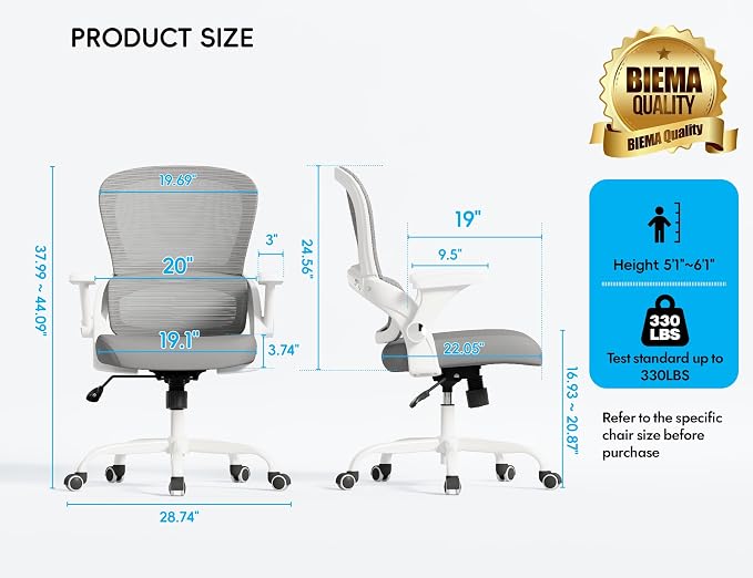 TRALT Office Chair - Ergonomic Office Chair with Back Support for Adults | Home Office Desk Chair with Lumbar Support - Ergonomic Mesh Chairs 330 lb Wide Seat for Work, Study, Office, Gaming(Grey) - Image 2