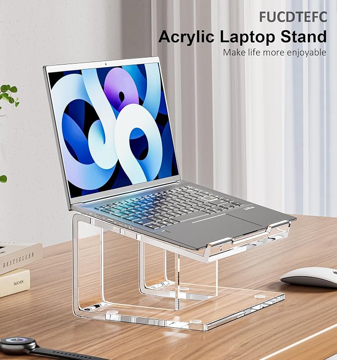 FUCDTEFC Acrylic Laptop Stand for Desk, Laptop Riser for 10-15.6 Inch Laptops, Ergonomic Computer Stand Holder Compatible with Macbooks and Notebooks- Clear | Ergonomic Computer Stand Holder, Compatible with Macbooks and Notebooks, Clear - Image 6