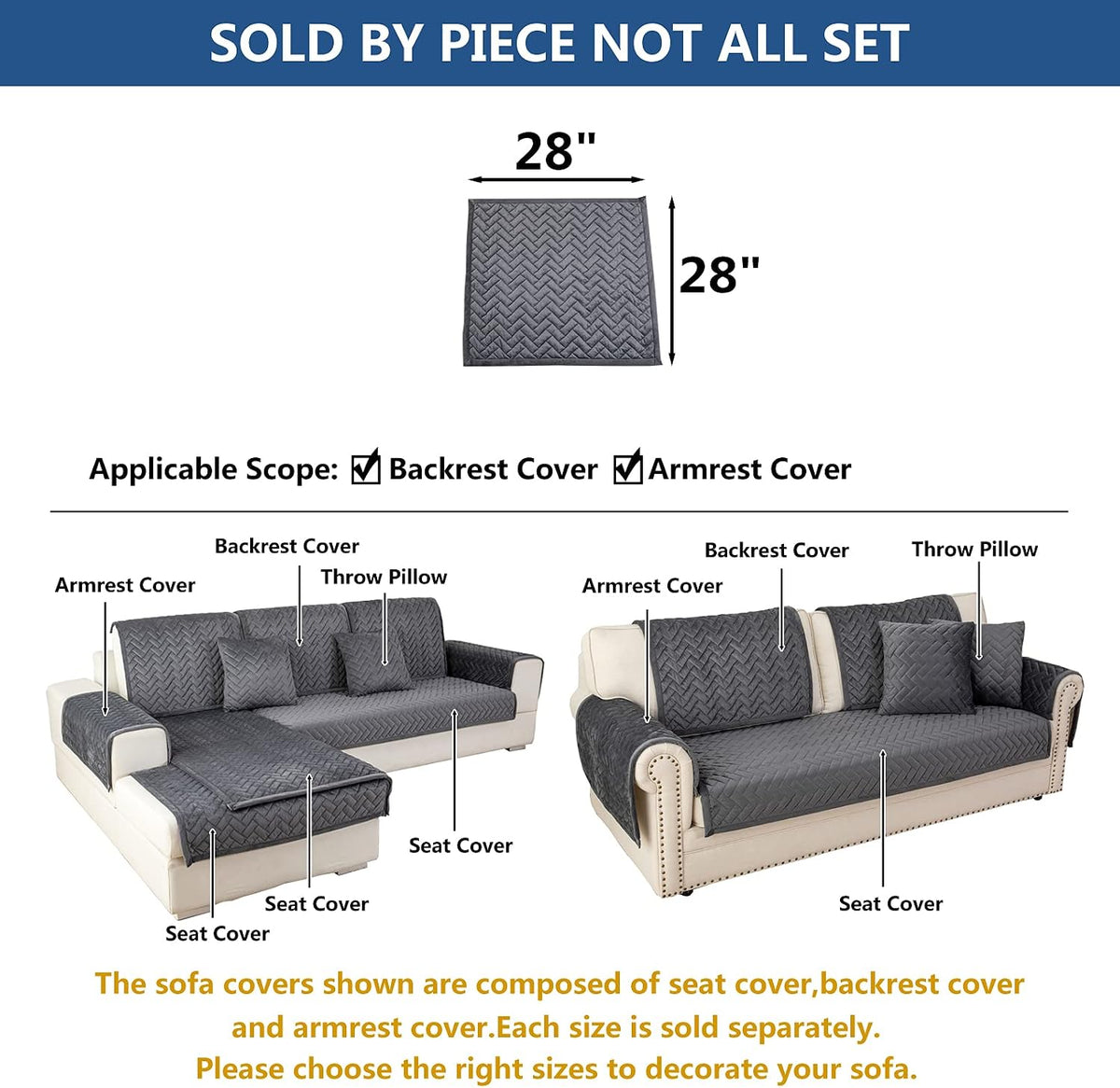 Velvet Couch Armrest Covers for Sofa,Dark Gray,1PC,28''x28'' - Image 5