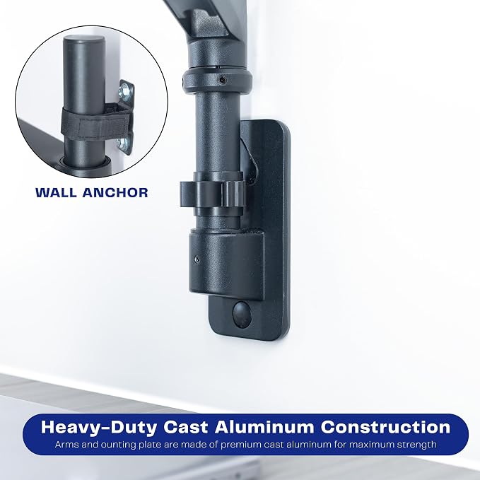 VIVO Pneumatic Arm Dual Ultrawide Monitor Wall Mount for Up to 49 inch Screens, Holds 2 Ultra Wides Up to 33.5 lbs Each, Black, MOUNT-V120K - Image 7