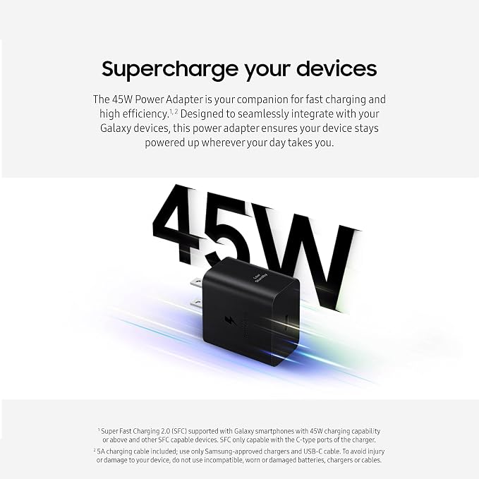 Samsung 45W Wall Charger Power Adapter, Cable Not Included, Super Fast Charging for Galaxy Phones, Tablets and USB Type C Devices, Low Standby Power Consumption, EP-T4511NWEGUS, White - Image 3