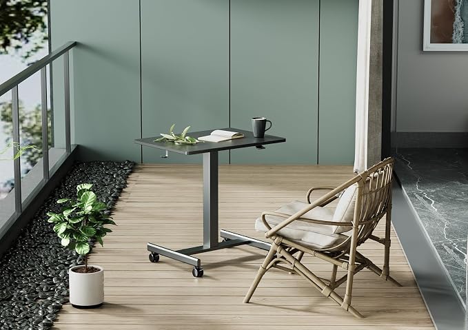 Claiks Mobile Rolling Desk Small Portable Laptop Cart on Wheels, 28" Black | Rolling Adjustable Desk, Lockable Wheels, Gas Spring Lift, Side Hook, Easy Assembly - Image 9