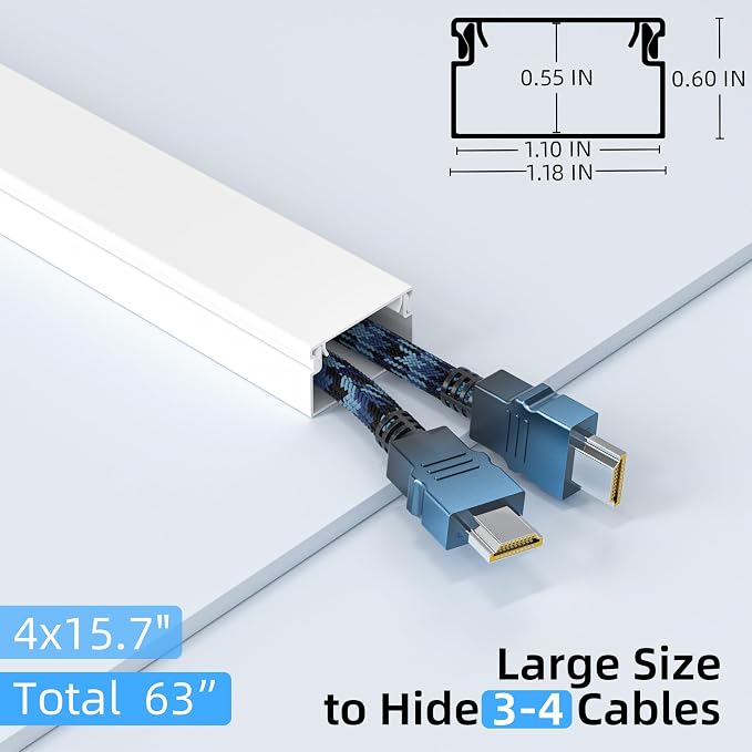 Delamu 63in Cable Hider, Cord Covers for 3-4 Wires on Wall, Paintable Cord Hider, Easy to Use Wire Covers for Cords, Wire Hiders for TV on Wall, Cable Cover Cable Management, W 1.18in H 0.60in - Image 2