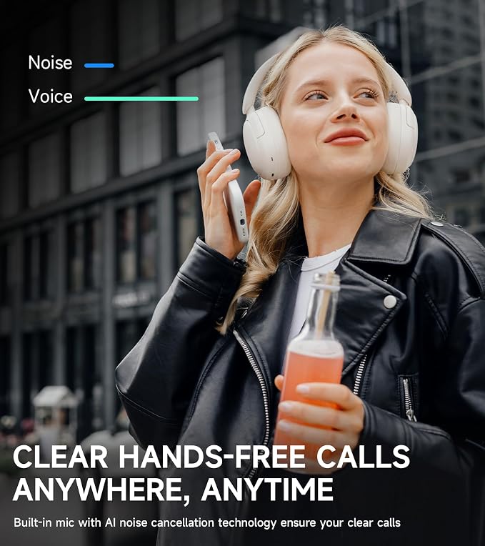 Edifier W800BT Pro Hybrid Active Noise Cancelling Over Ear Headphone, Ivory | Bluetooth 5.4, Hi-Res Audio, AI Call Noise Cancellation, 45H Playtime, Fast Charging, Foldable, Wireless Over-Ear Headphones - Image 4