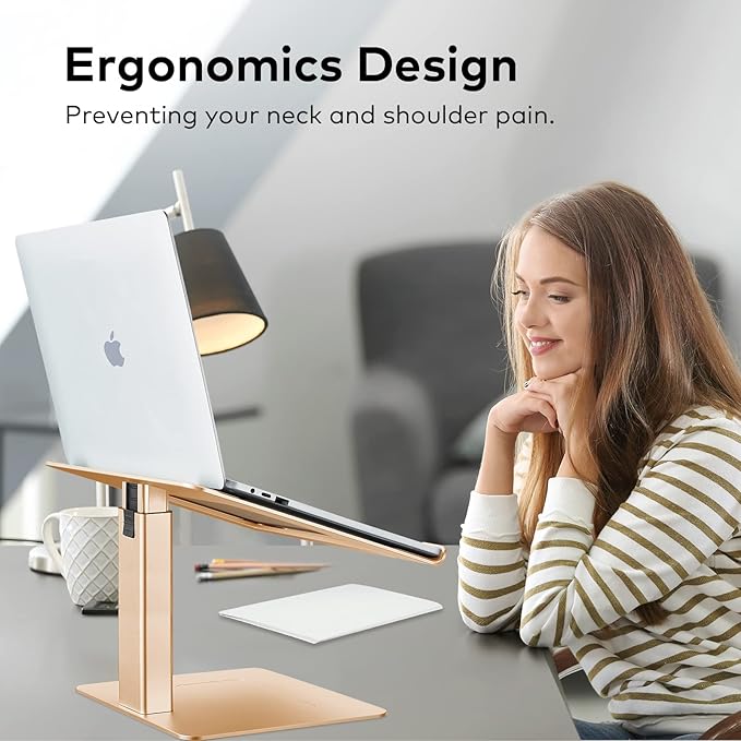 Laptop Stand for Desk, Ergonomic Aluminum Laptop Stand Adjustable Height from 7-15", Sitting and Standing Laptop Riser for 10-17" Notebook - Image 4