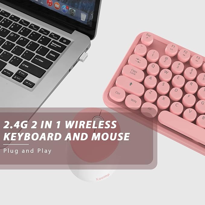 Wireless Keyboard and Mouse Combo, 2.4G Typewriter, Pink | Retro Full Size Computer Keyboards, Cute Mouse, USB Dongle Plug and Play, for PC,Laptop,Desktop,Windows - Image 6
