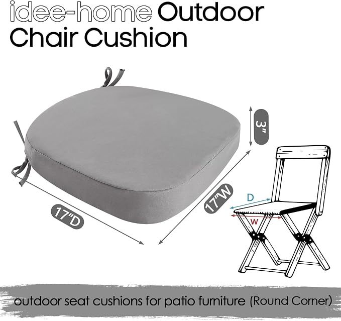 idee-home Outdoor Chair Cushions Set of 4, 17" x 17" D-Shaped | Thick Outdoor Seat Cushions Waterproof Patio Furniture with Ties Dining Pads - Image 8