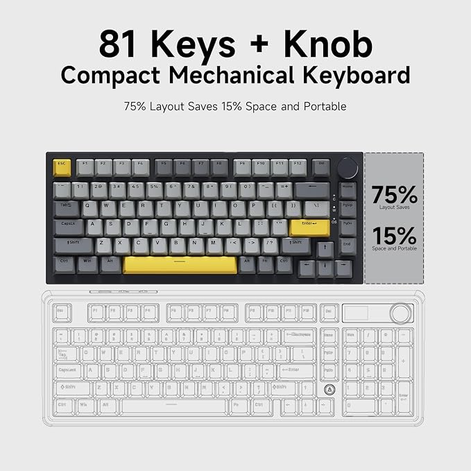 Ajazz AK820 TKL 75% Hot Swappable Mechanical Keyboard with Volume Knob, Gasket Mount Wired Gaming Creamy Keyboard, Pre-lubed Linear Switch, South-Facing RGB, PBT Keycaps - Image 7