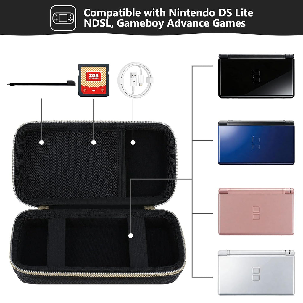 Supmay Hard Carrying Case Compatible with Nintendo DS Lite NDSL, Gameboy Advance Games Storage Holder Travel Bag with Mesh Pocket for USB Charging Cable, Stylus, Earphones, Game Cartridge, Black - Image 2