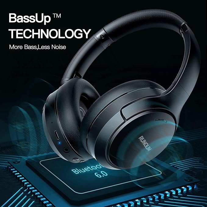 RUNOLIM Hybrid Active Noise Cancelling Headphones, Wireless Over Ear Bluetooth Headphones with Microphone, 100H Playtime, Foldable Headphone with HiFi Audio, Deep Bass for Home Travel Office - Image 6