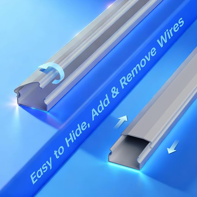 Delamu Grey Cord Hider, 85in Cord Covers for 3-4 Wires on Wall, Large Cable Hider, Premium Wire Covers for Cords on Wall, Easy Set-up Cable Cover Raceway, TV Wire Hiders Wall, W1.18 H0.67in, Grey - Image 4