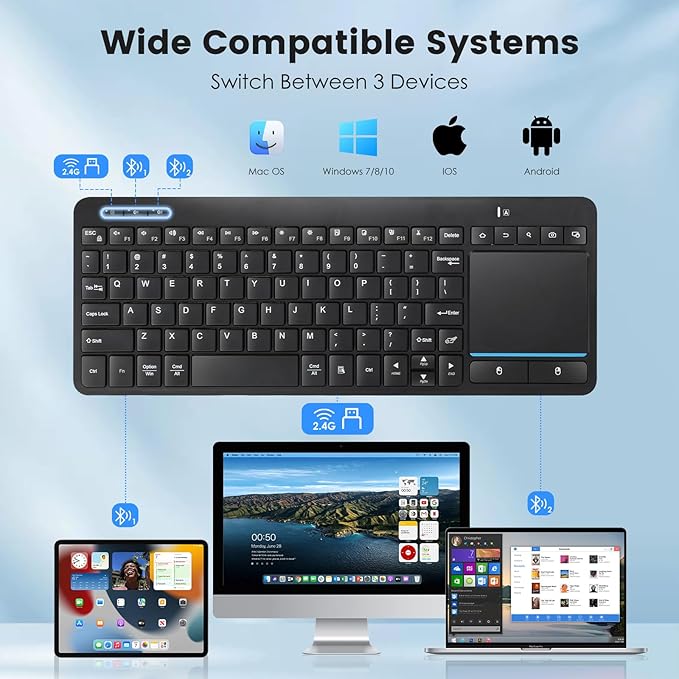 Multi-Device Wireless Bluetooth Keyboard with Touchpad-QWERTY | Wireless Keyboard with Multi--Touch Big Size Trackpad,Support 3 Devices for PC,Windows, Android, Chrome OS, Laptop, Tablet - Image 3