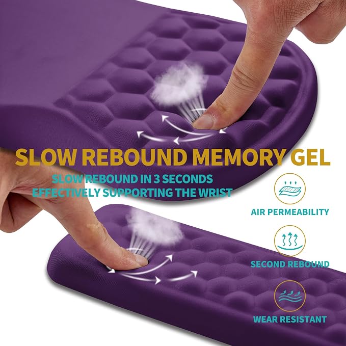 Hokafenle 2 in 1 Ergonomic Mouse Pad Wrist Support & Wrist Rest for Computer Keyboard Set, with Relieve Carpal Tunnel Pain Massage Bulge and Full Memory Gel Design (2In1 Set, Dark Purple) - Image 3